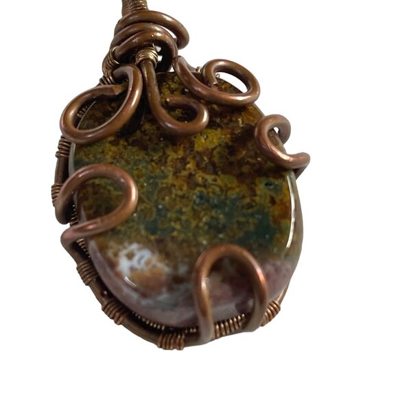 Wire Wrapped Copper Stone Pendant Necklace Charm Boho Jewelry Handmade u - Picture 2 of 4